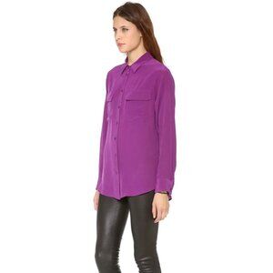 EQUIPMENT Slim Signature Purple 100% Silk Crepe Button Up Shirt, Size S